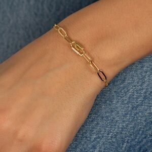 Adina Eden Pavé Safety Pin Paperclip Bracelet